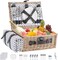 Picnic Basket for 4 Persons Willow Weaving Picnic Set with Cooler Insulation Bag and Waterproof Picnic mat Picnic Baskets for Camping,Wedding,Summer Beach, Outdoor,Birthday Gifts